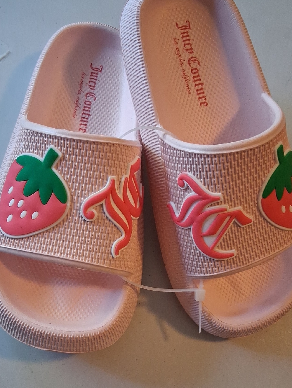 Cute Pink Strawberry Slide Sandals with Green Accents